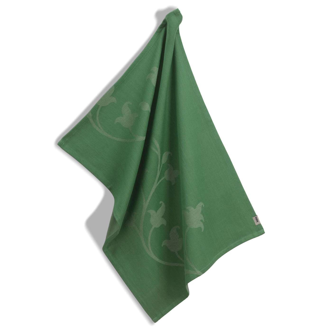 Theedoek, Set van 4 Stuks, Katoen, Groen met Bloemen, 70 x 50 cm - Kel