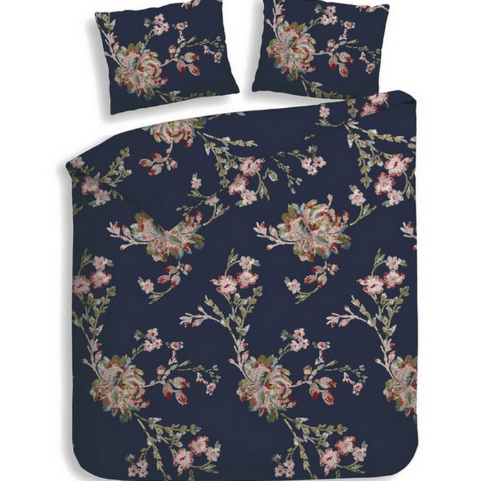 Heckett Lane Dekbedovertrek Flanel Daisy - navy blue