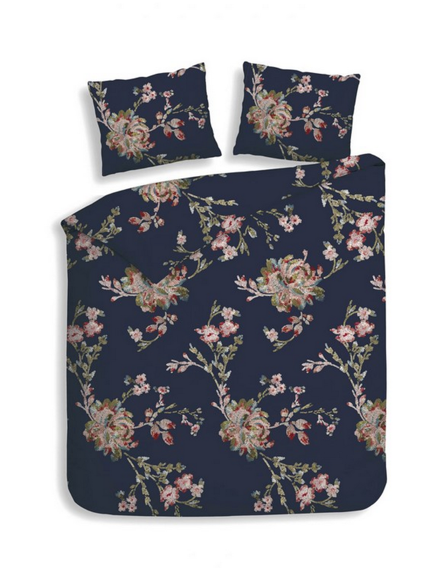 Heckett Lane Dekbedovertrek Flanel Daisy - navy blue