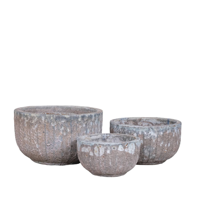 PTMD Siantelle Cream Round Ceramic Pot With Lines SV3