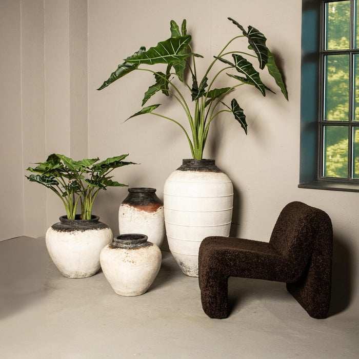 PTMD Jinsu White Round GRC Jar Pot W Dark Border M