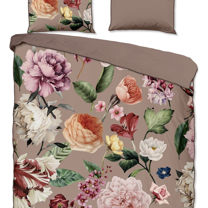 Descanso Dekbedovertrek Biologische Katoen Satijn Fiori - taupe