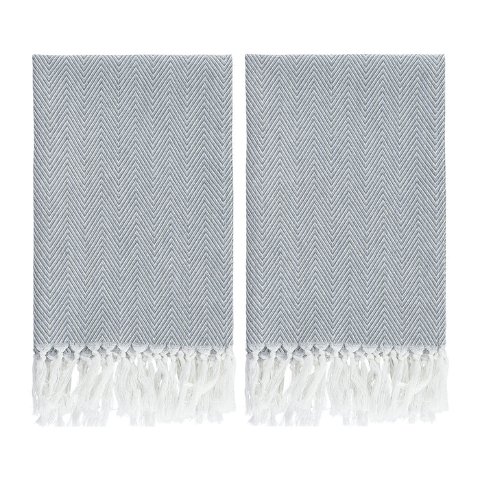 Krumble Theedoek met franjes - Katoen - Grijs - Set van 4