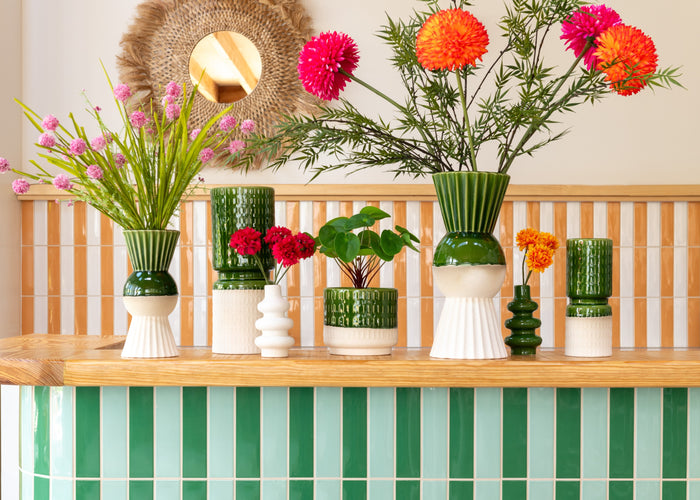 J-Line vaas Reya - porselein - wit|groen - small - 25 cm hoo