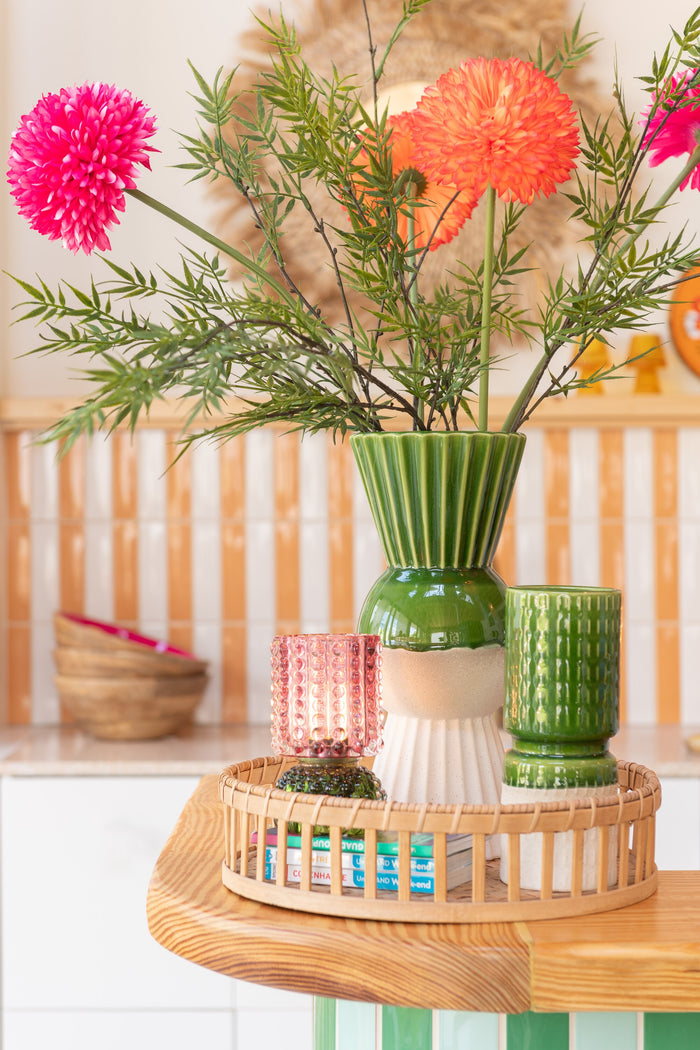 J-Line vaas Reya - porselein - wit|groen - small - 25 cm hoo