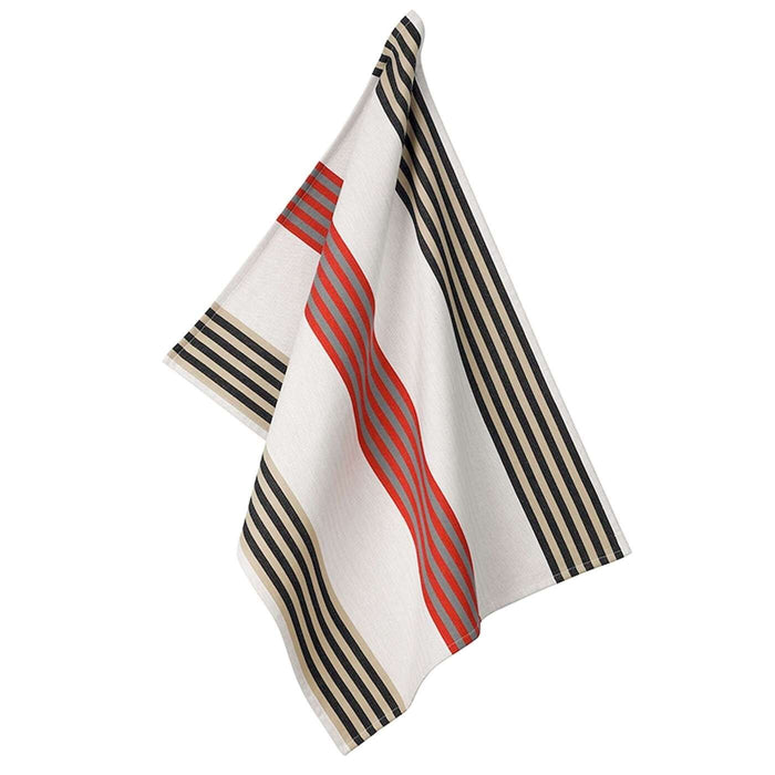 Theedoek, Set van 4 stuks, Katoen, Rood, Grijs, Zwart Gestreept, 70 x