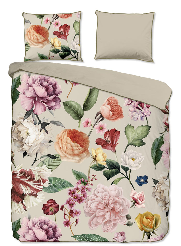 Descanso Dekbedovertrek Biologische Katoen Satijn Fiori - sand