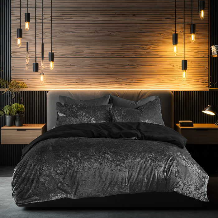 Eleganzzz Dekbedovertrek Crushed Velvet - black