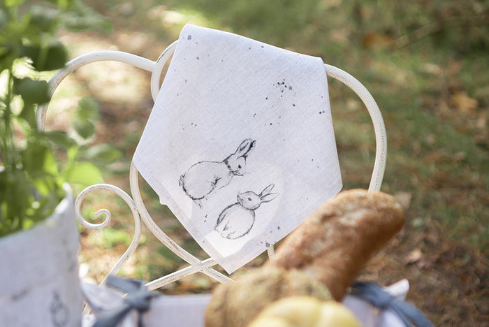 Clayre & Eef Theedoek 50x70 cm Beige Grijs Katoen Konijn