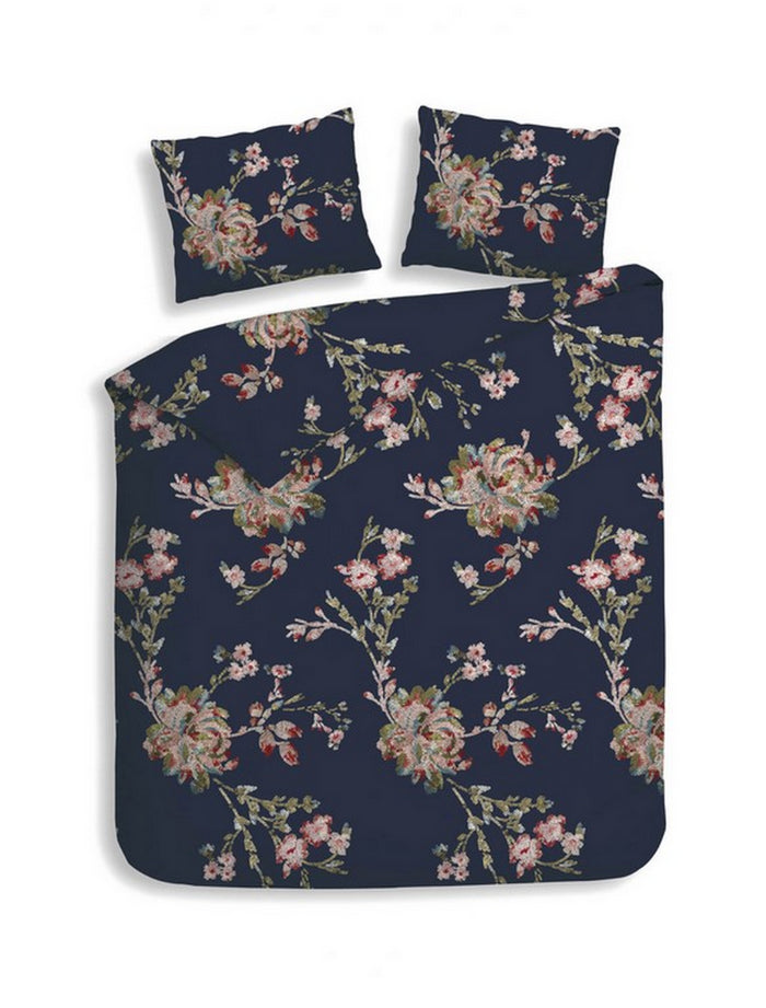 Heckett Lane Dekbedovertrek Flanel Daisy - navy blue
