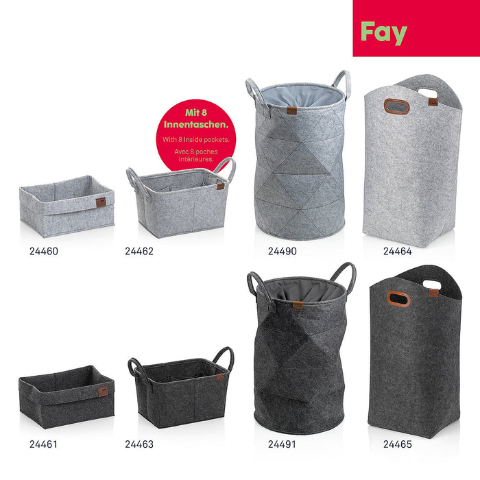 Wasmand met Trekkoord, 33 x 50 cm, Vilt, Rond, Licht Grijs - Kela | Fa