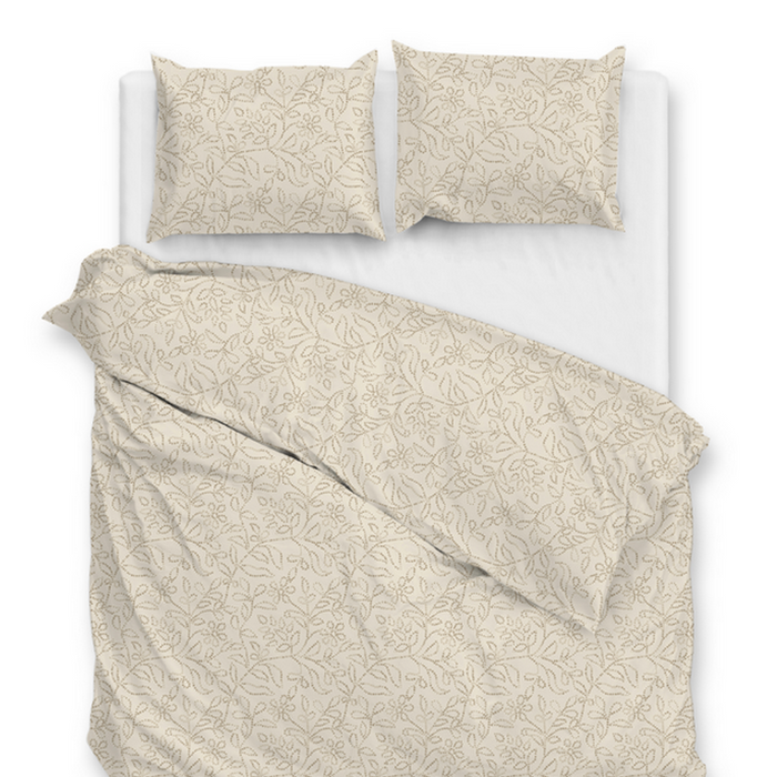 Zo Home Dekbedovertrek Perkal Katoen Floreala - cool beige