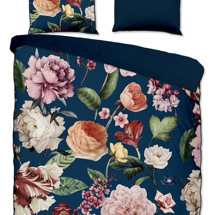 Descanso Dekbedovertrek Biologische Katoen Satijn Fiori - blue