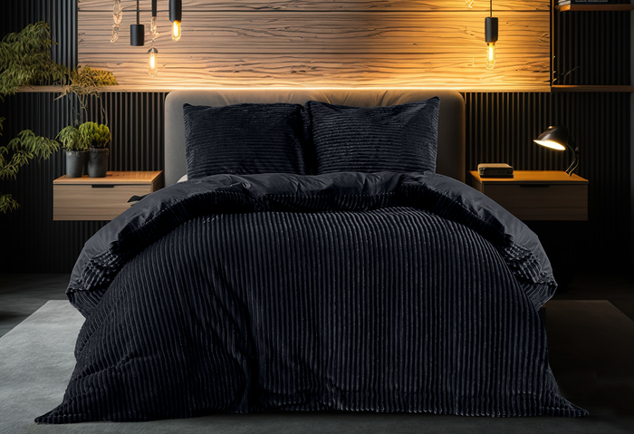 Eleganzzz Dekbedovertrek Teddy Rib Fleece - black