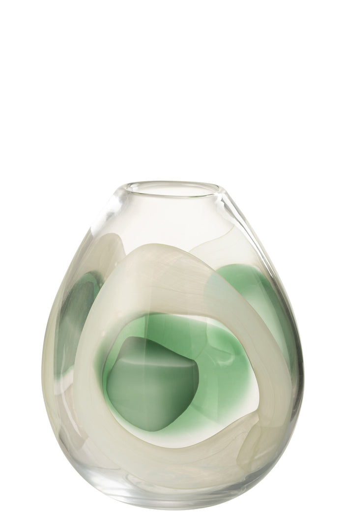 J-Line vaas Livy - glas - groen|wit|transparant - medium - Ø