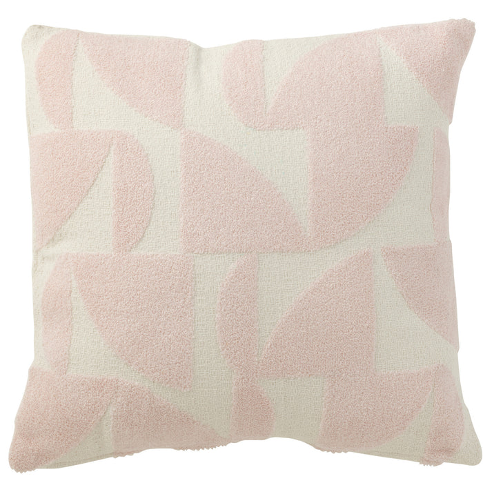 J-line - Kussen Geo Textiel Wit|lichtroze - 43x43x10cm