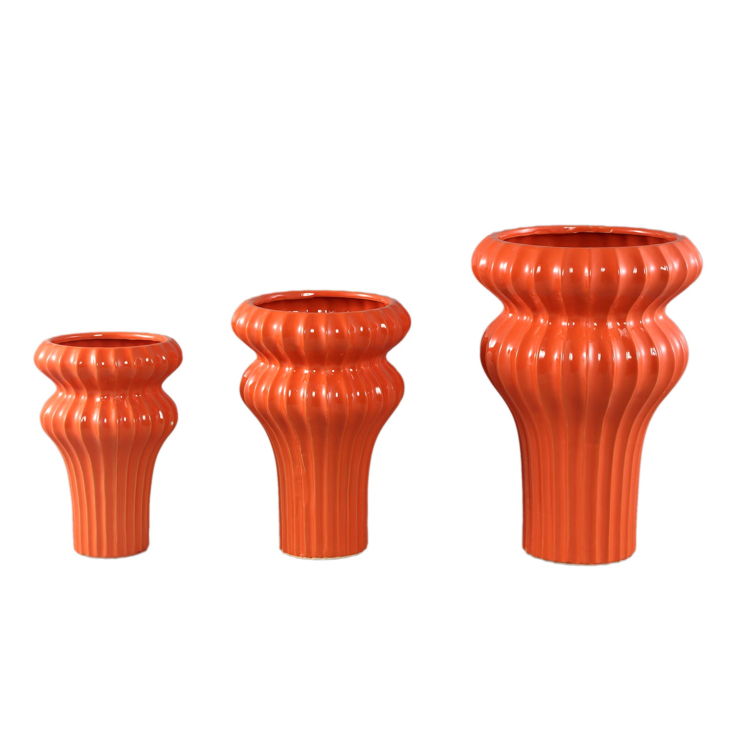 PTMD Glenna Orange Ceramic Round Ribbed Pot W Bulbs M