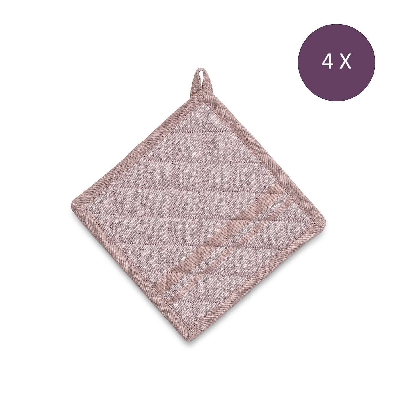 Pannenlap, Set van 4 Stuks, Katoen, Roze met Streep, 20 x 20 cm - Kela