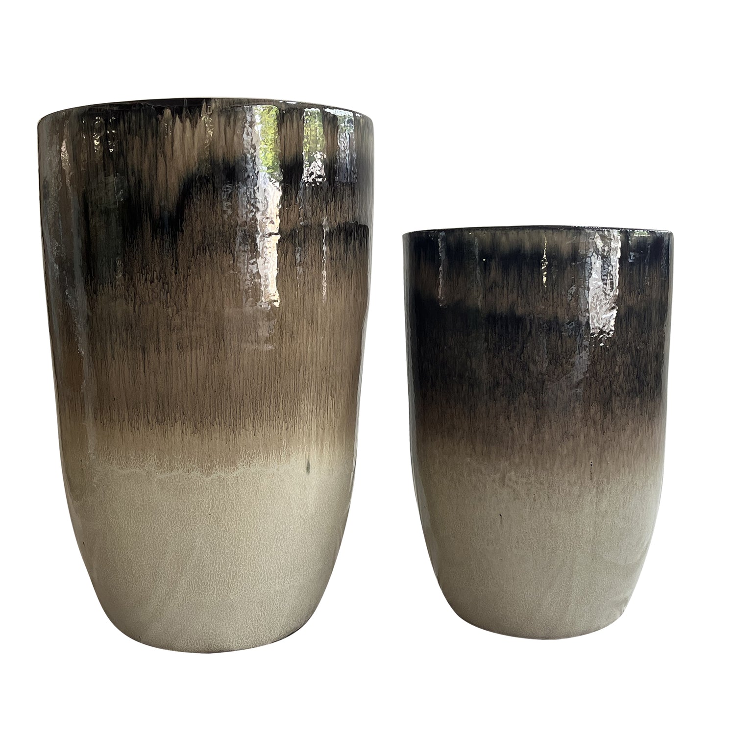 PTMD Tijs Cream Ceramic Round High Pot Set Of 2