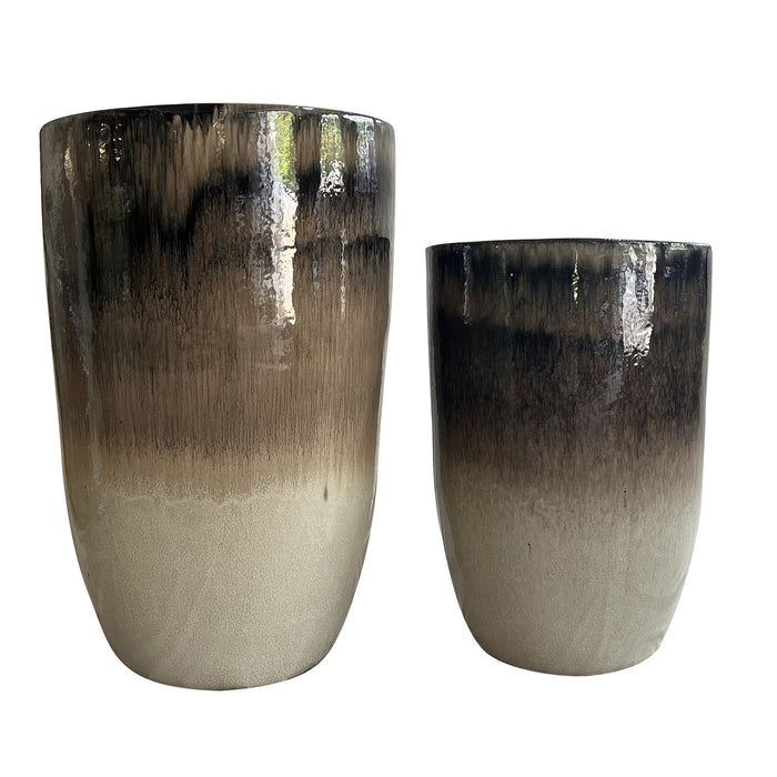 PTMD Tijs Cream Ceramic Round High Pot Set Of 2