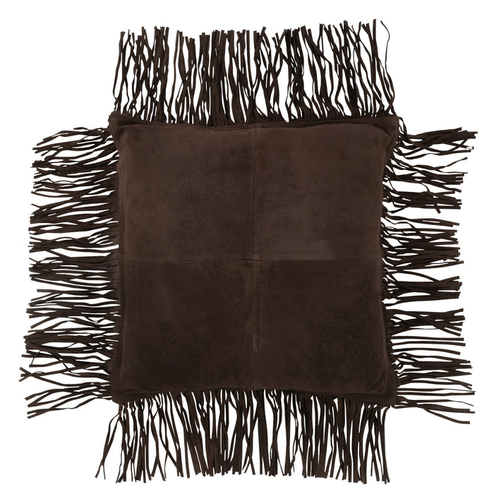 J-line - Kussen Franje Leder Bruin - 45x45x8cm