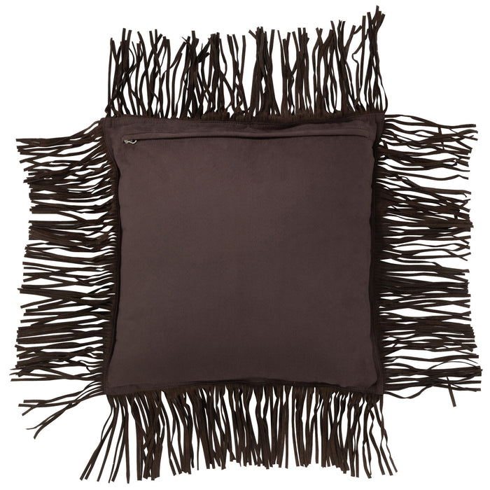 J-line - Kussen Franje Leder Bruin - 45x45x8cm