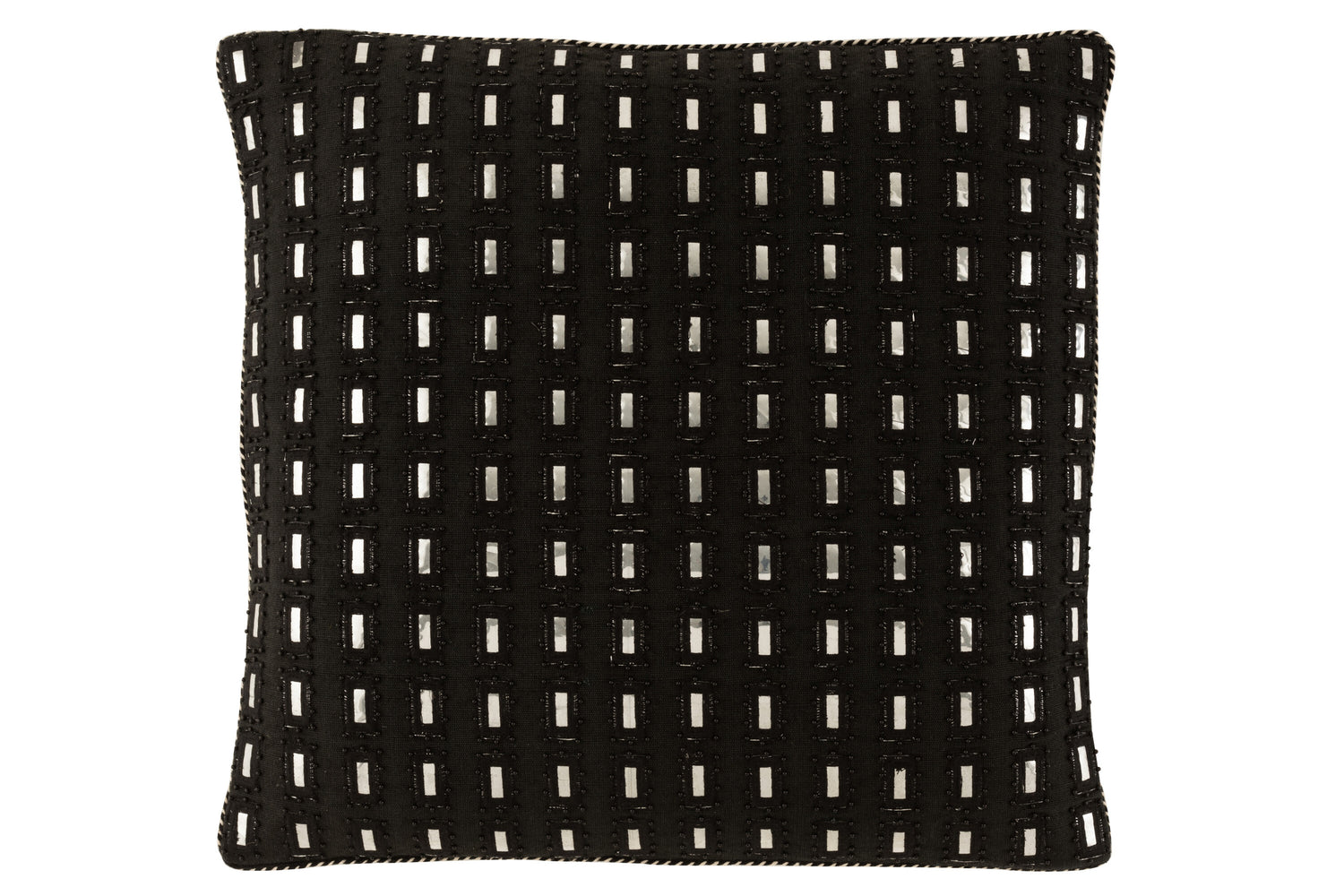 J-line - Kussen Spiegel Rechthoek Katoen Zwart|zilver - 45x45x4cm