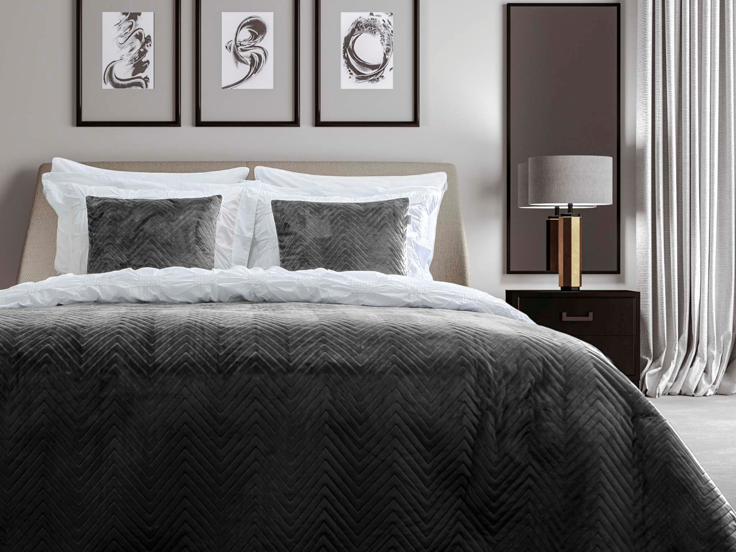 Yellow Bedsprei Madeline - ink black