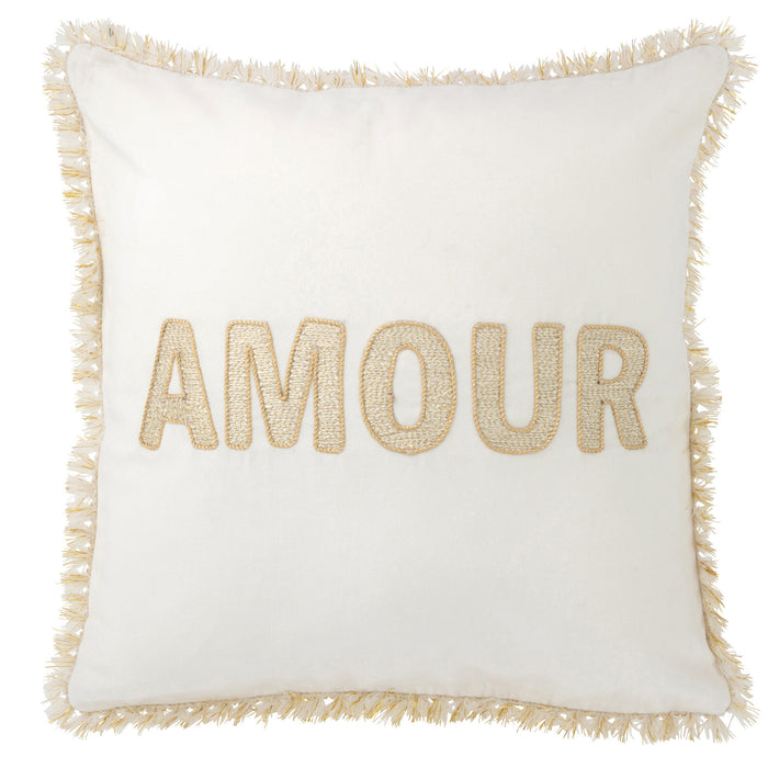 J-line - Kussen Amour Textiel Wit|goud - 45x45x3.75cm