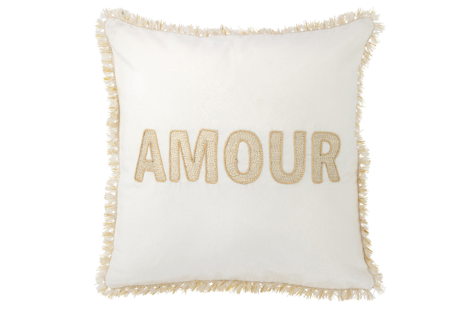 J-line - Kussen Amour Textiel Wit|goud - 45x45x3.75cm
