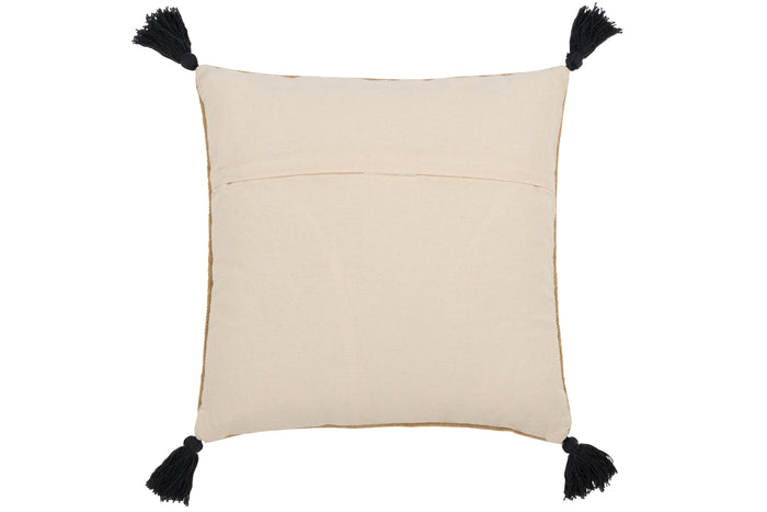 J-line - Kussen Driehoeken+kwastjes Katoen Natural|zwart - 50x15x50cm