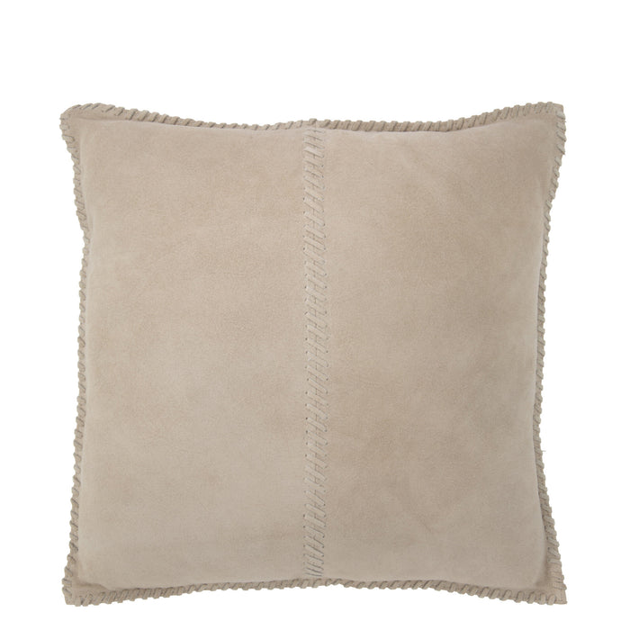 J-line - Kussen Midden Lijn Leder Grijs - 45x45x8cm