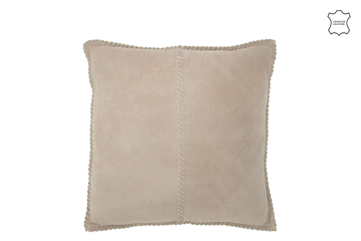 J-line - Kussen Midden Lijn Leder Grijs - 45x45x8cm