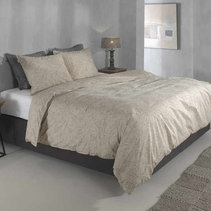 Zo Home Dekbedovertrek Perkal Katoen Floreala - cool beige