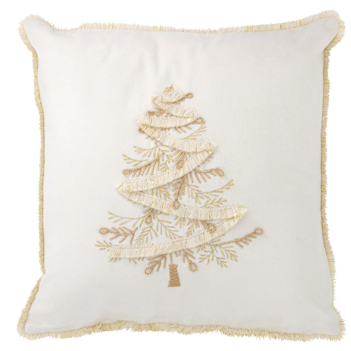J-line - Kussen Boom Textiel Wit|goud - 45x45x12cm