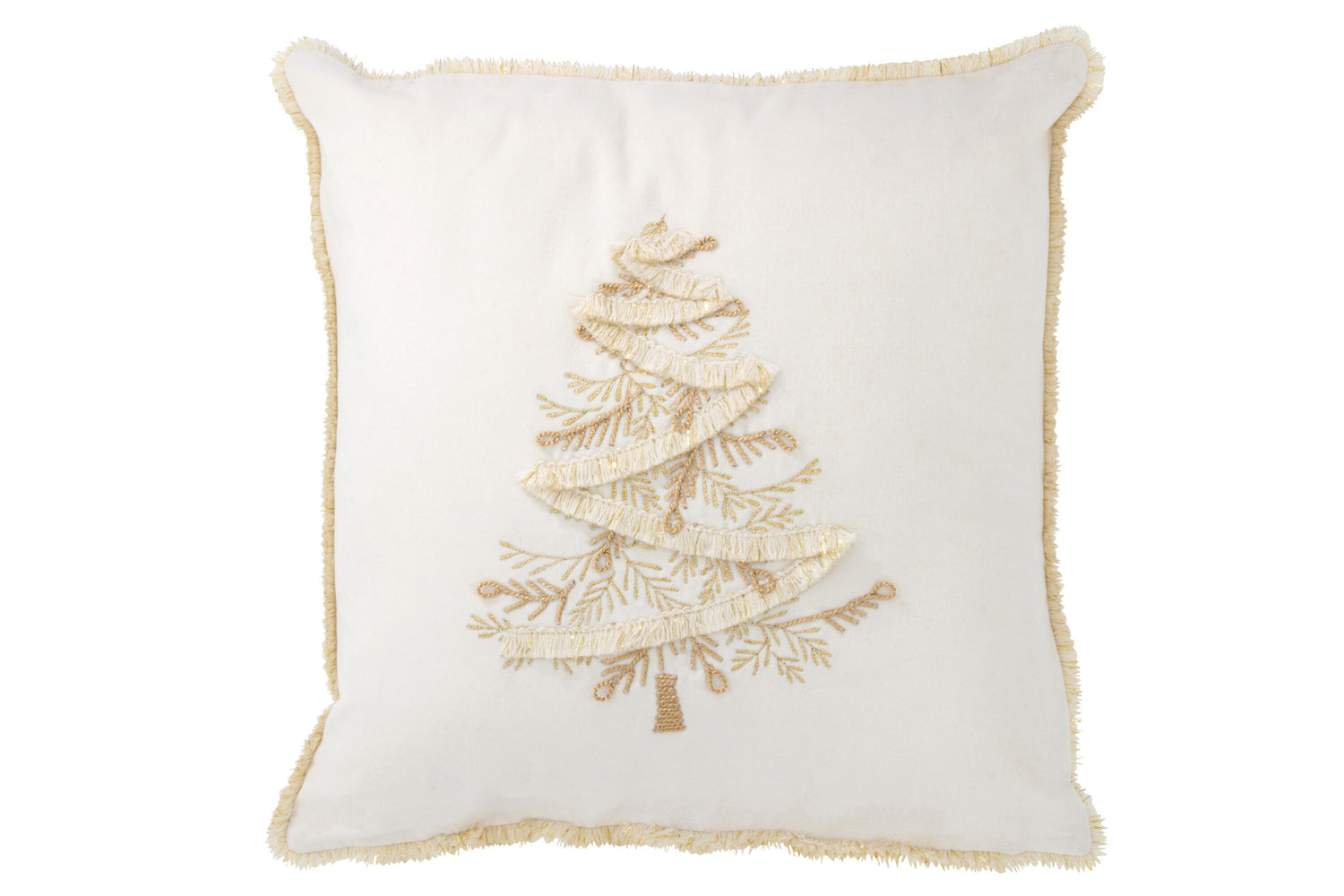 J-line - Kussen Boom Textiel Wit|goud - 45x45x12cm