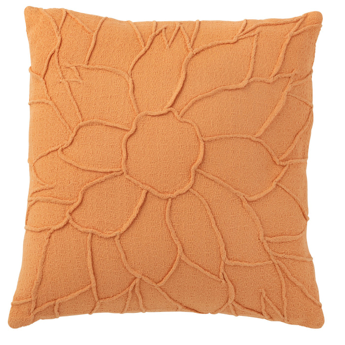 J-line - Kussen Bloem Textiel Koraal - 43x43x10cm