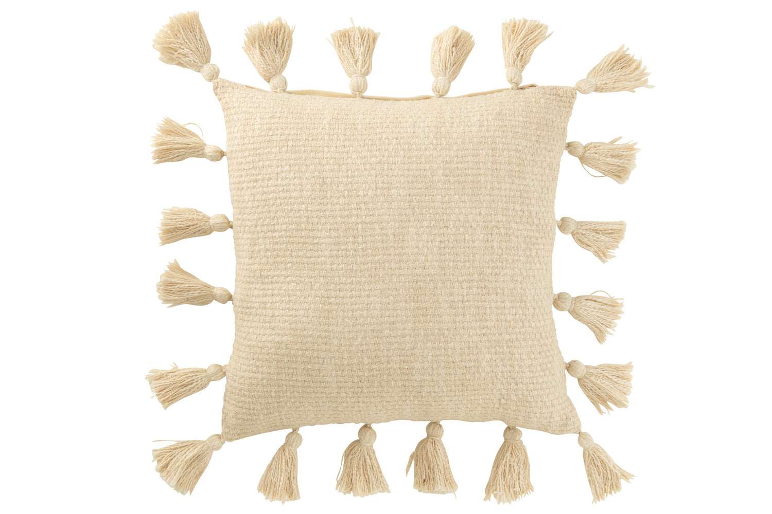 J-line - Kussen Gewoven Kwasten Katoen Beige - 45x45x15cm