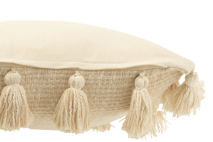 J-line - Kussen Gewoven Kwasten Katoen Beige - 45x45x15cm