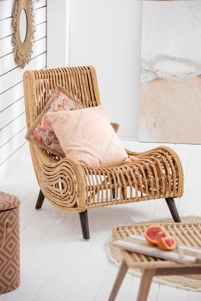 J-line - Kussen Ibiza Kwast Katoen Pompelmoes - 49.5x49.5x4cm