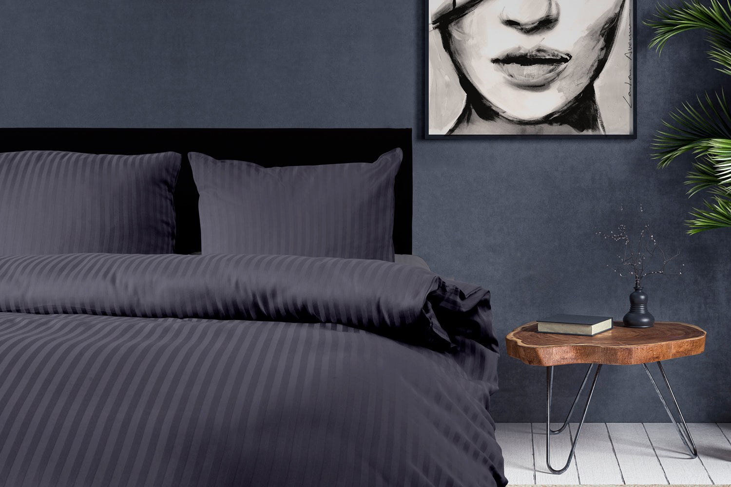 Eleganzzz Dekbedovertrek Hotel Kwaliteit Satijn Streep antraciet