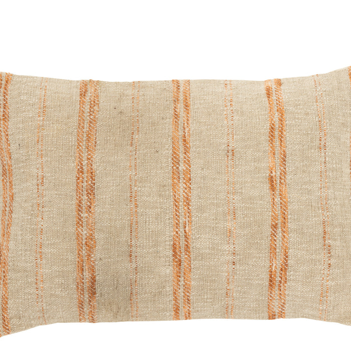J-Line Kussen Rechthoek Strepen Linnen|Katoen Beige|Roest