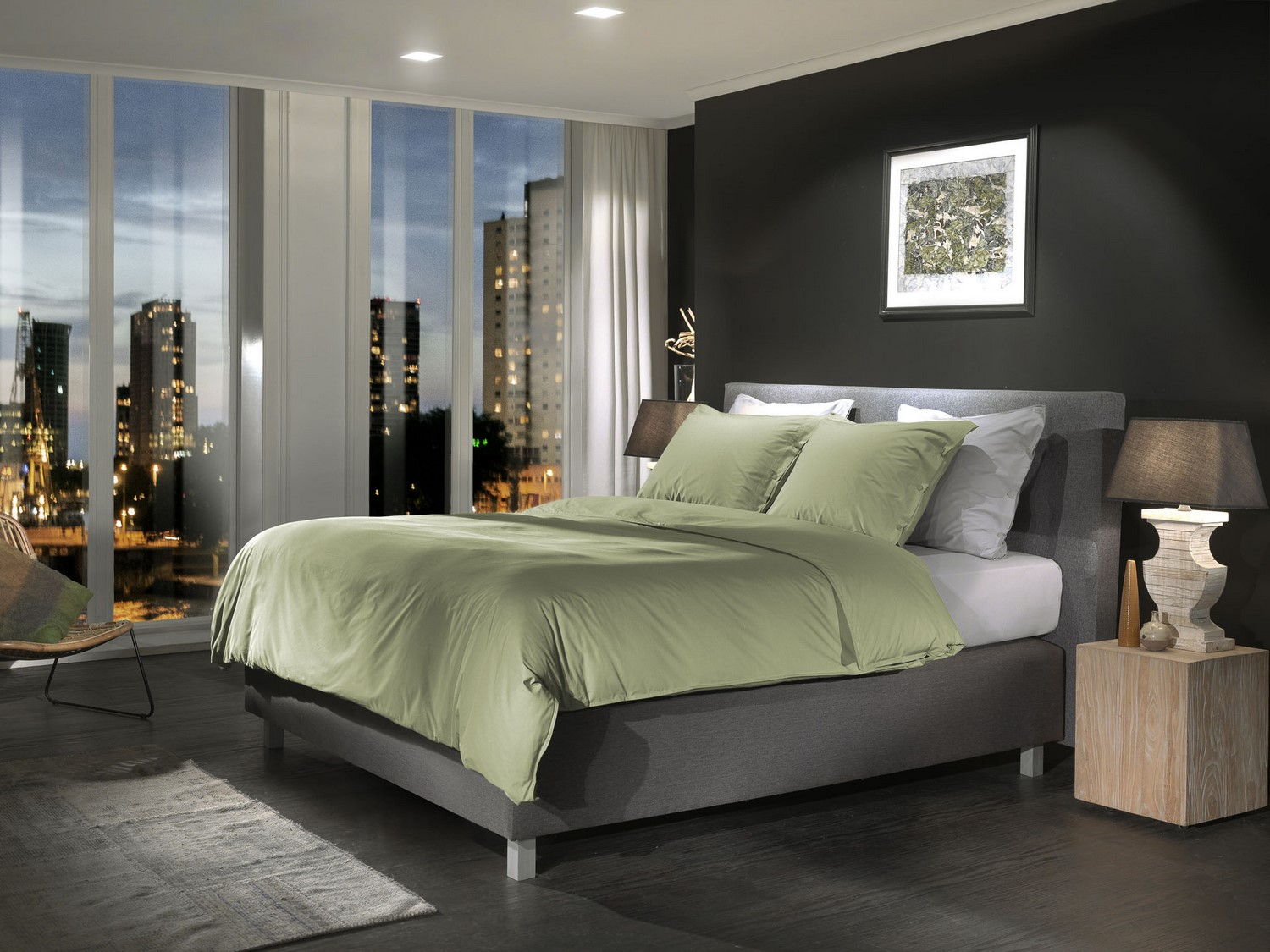 Yellow Dekbedovertrek Percale silent green