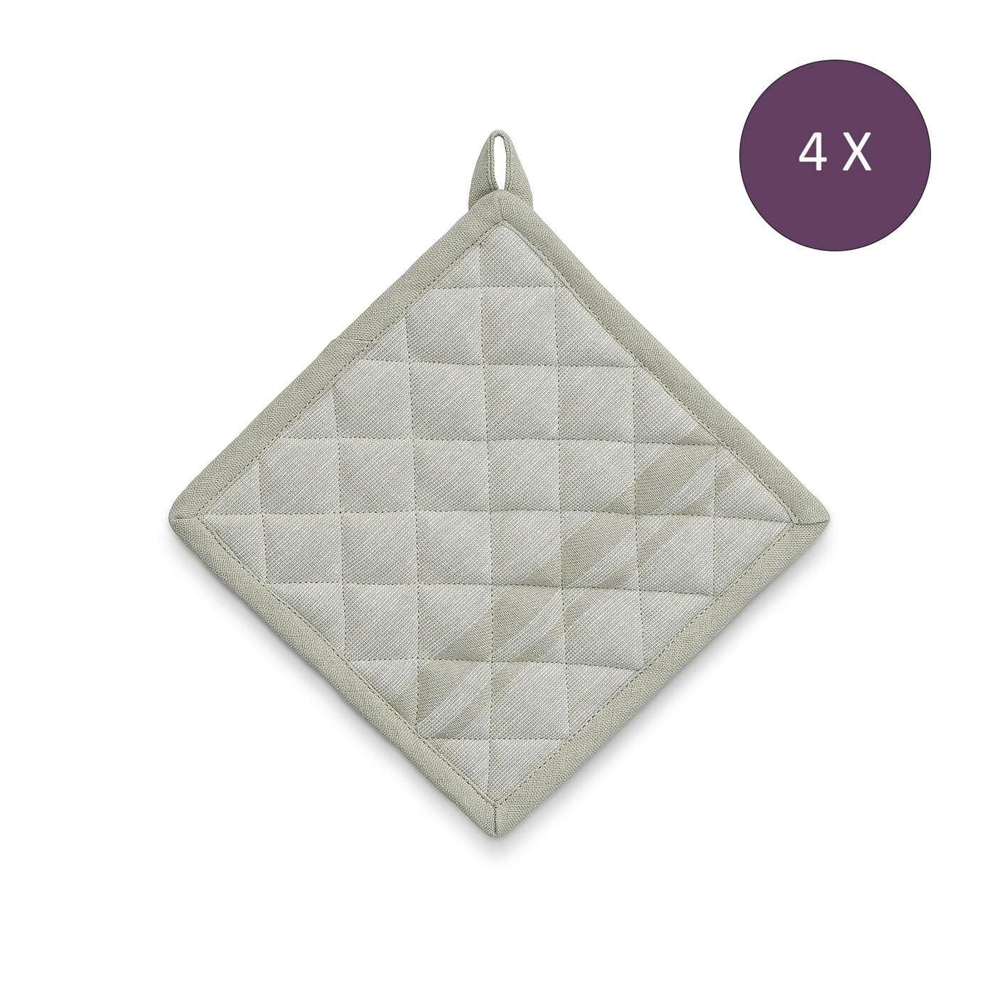 Pannenlap, Set van 4 Stuks, Katoen, Groen met Streep, 20 x 20 cm - Kel