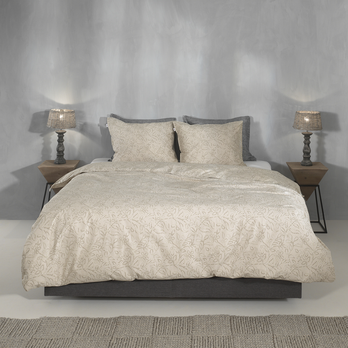 Zo Home Dekbedovertrek Perkal Katoen Floreala - cool beige