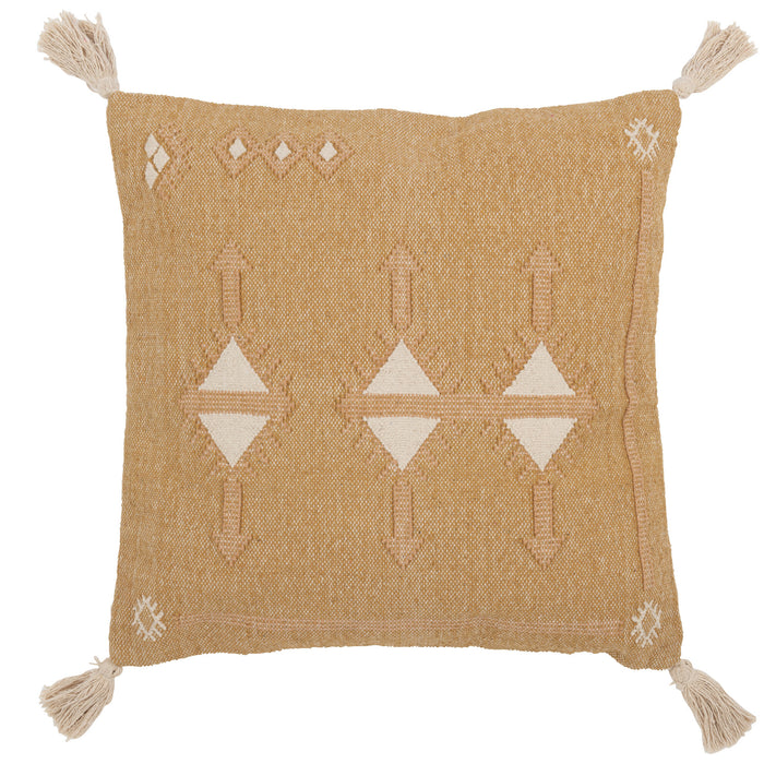 J-line - Kussen Driehoeken+kwastjes Katoen Natural|wit - 50x15x50cm