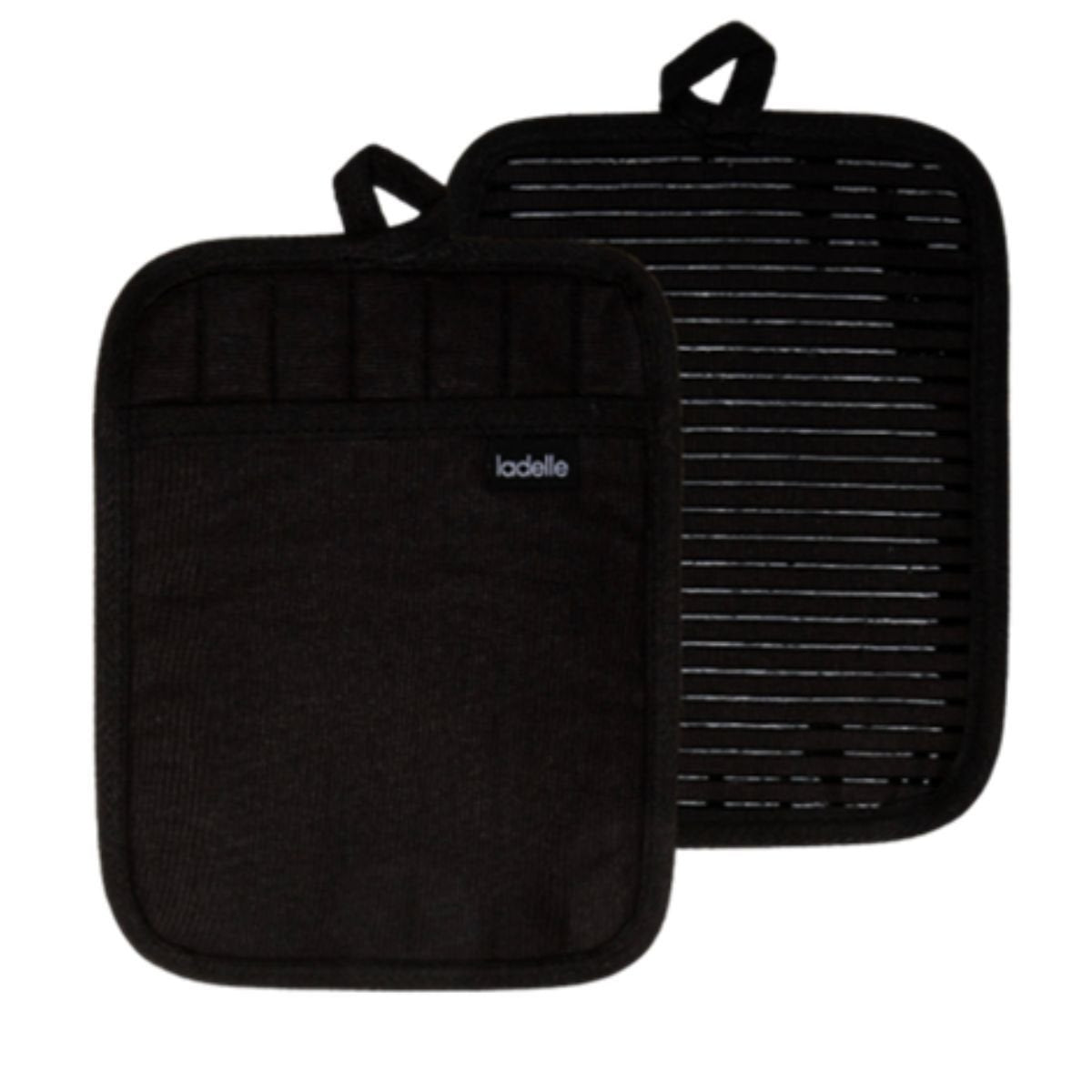 Pannenlappen, Set van 2, Katoen, Polyester, Siliconen, Zwart, 19 x 24.