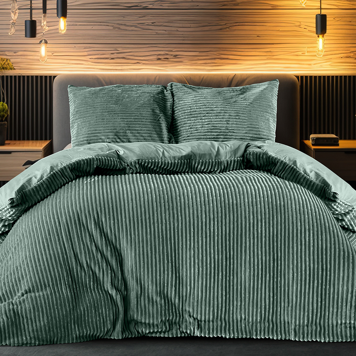 Eleganzzz Dekbedovertrek Teddy Rib Fleece - olive green