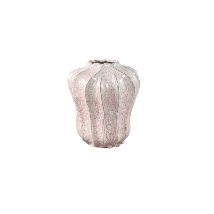 PTMD Hamish Pink Ceramic Round Wavy Shaped Vase S