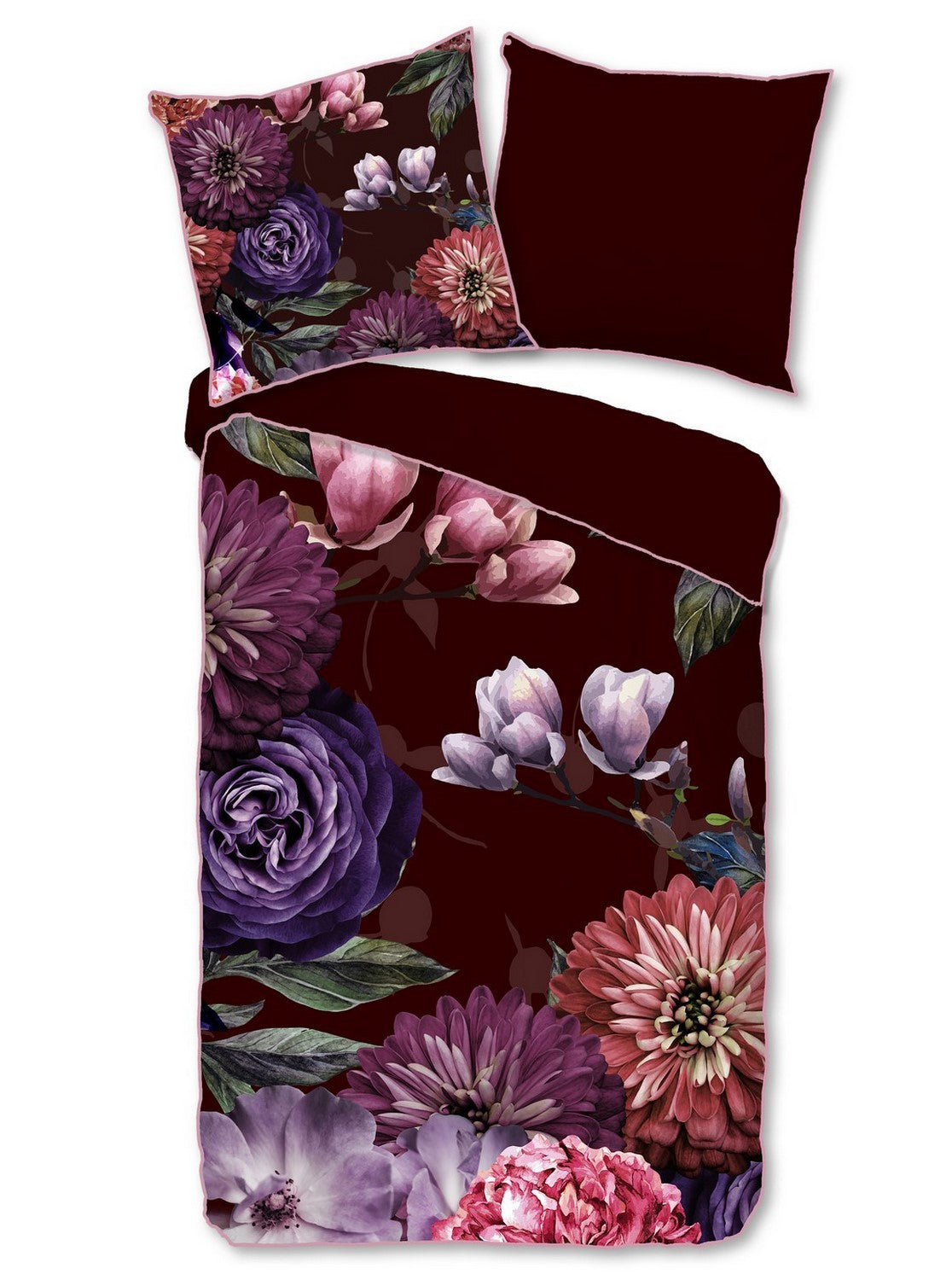 Descanso Dekbedovertrek Biologische Katoen Satijn Bloomie - bordeaux